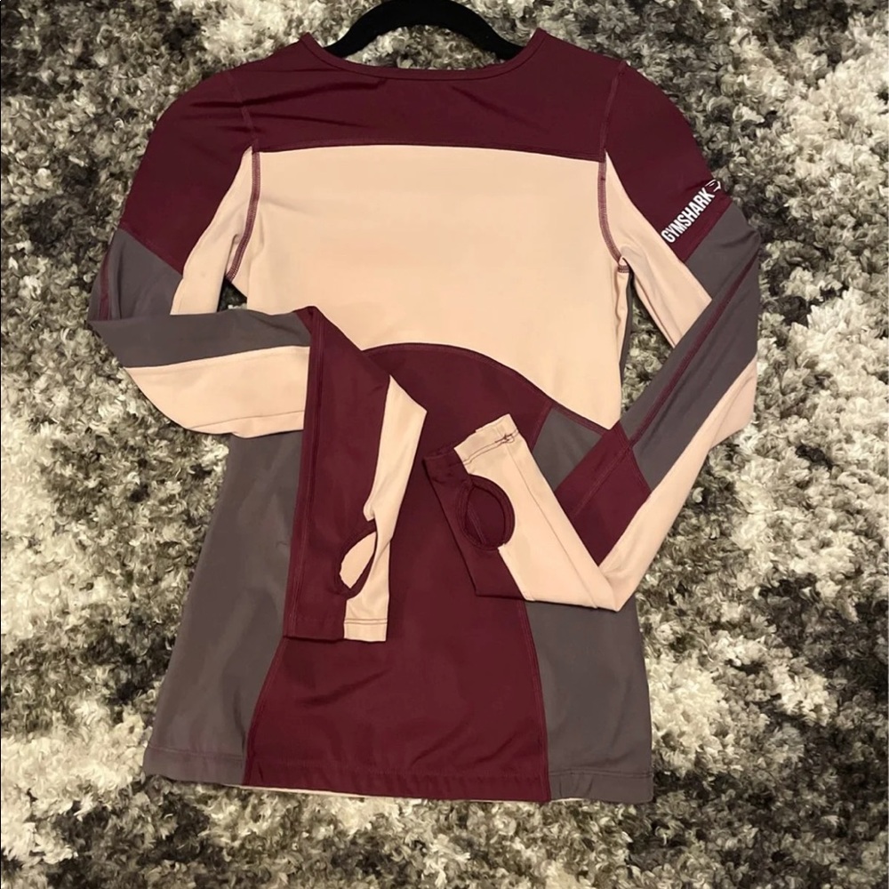 Gymshark Illusion Long Sleeve Top - Dark Ruby/Blush Nude/Slate Lavender